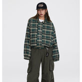 Unisex Jacket Vintage Plaid Lapel Jacket for Men and Women Loose Overalls